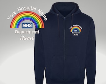 Nhs Regenbogen Hoodie personalisiert | Arbeitsuniform NHS Kapuzenpullover | Krankenhausname | Abteilungsname | Ihr Name | Benutzerdefinierter Nhs-Hoodie