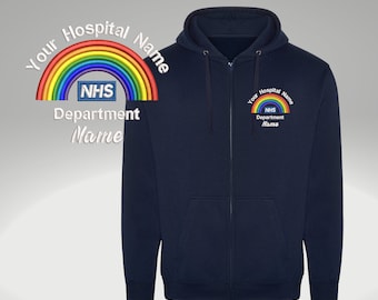 Sweat à capuche arc-en-ciel Nhs personnalisé | Uniforme de travail à capuche NHS | Nom de l'hôpital | Nom du département | Votre nom | Sweat à capuche personnalisé Nhs