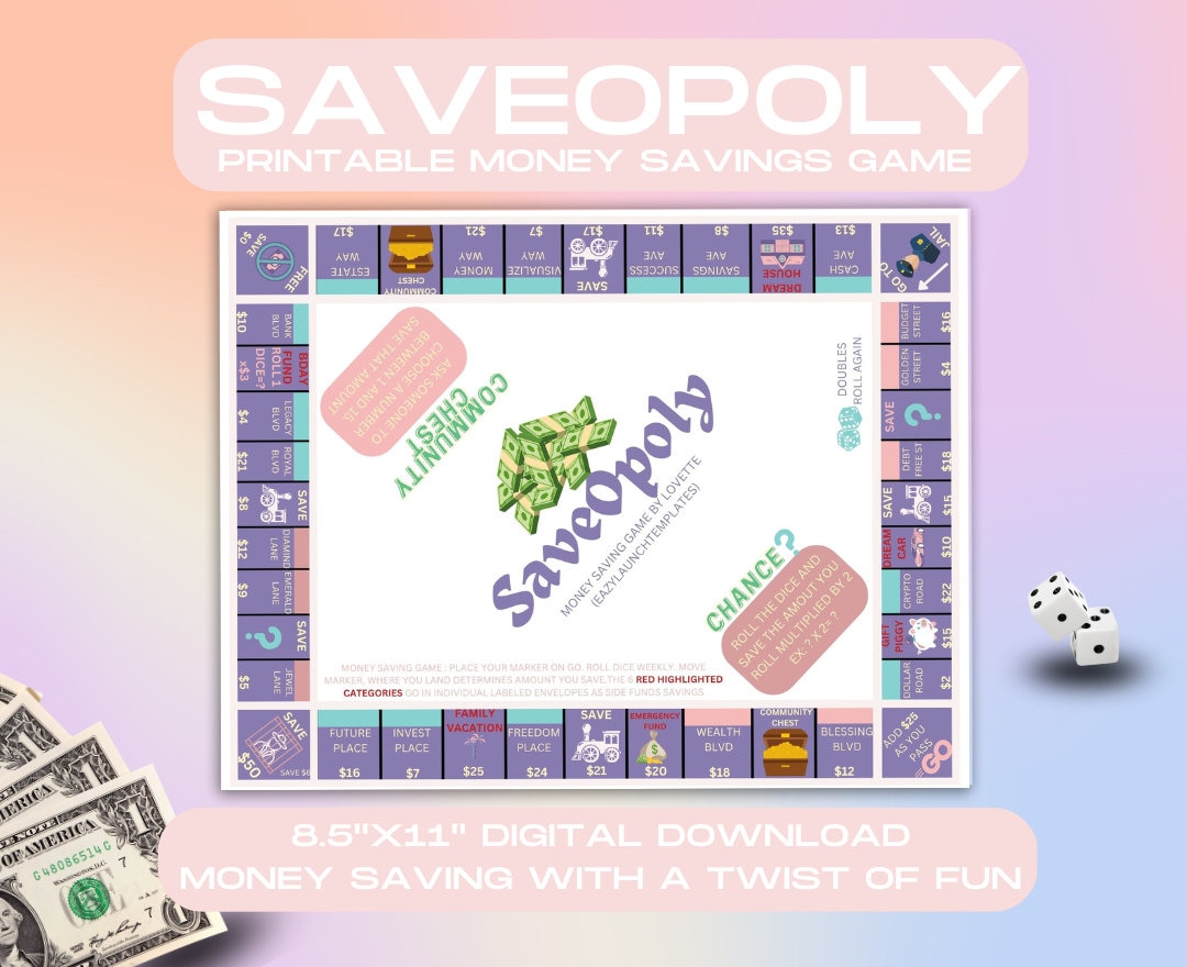 Printable Saveopoly Moneysavings Game Digital Download Etsy