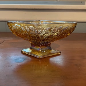 Vintage Indiana Glass Pineapple and Floral Amber Footed Sherbet 1930s