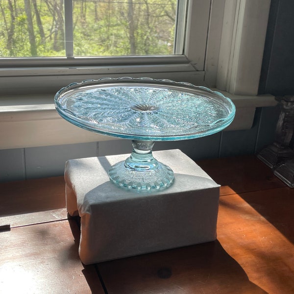 Jeannette Glass Co Ice Blue Harp Footed Cake Stand 9"