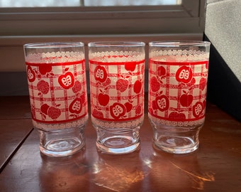 Vintage Libbey Apple Gingham Glass Tumblers Set of 3