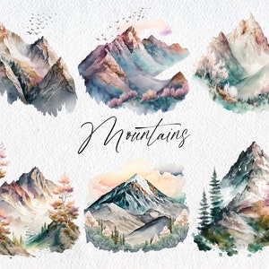 Cute Watercolor Mountain Range Scenes, Commercial Use Clipart, Cliff Clipart, Scrapbooking, Appalachia, Spring, Trees, Forest, Nature