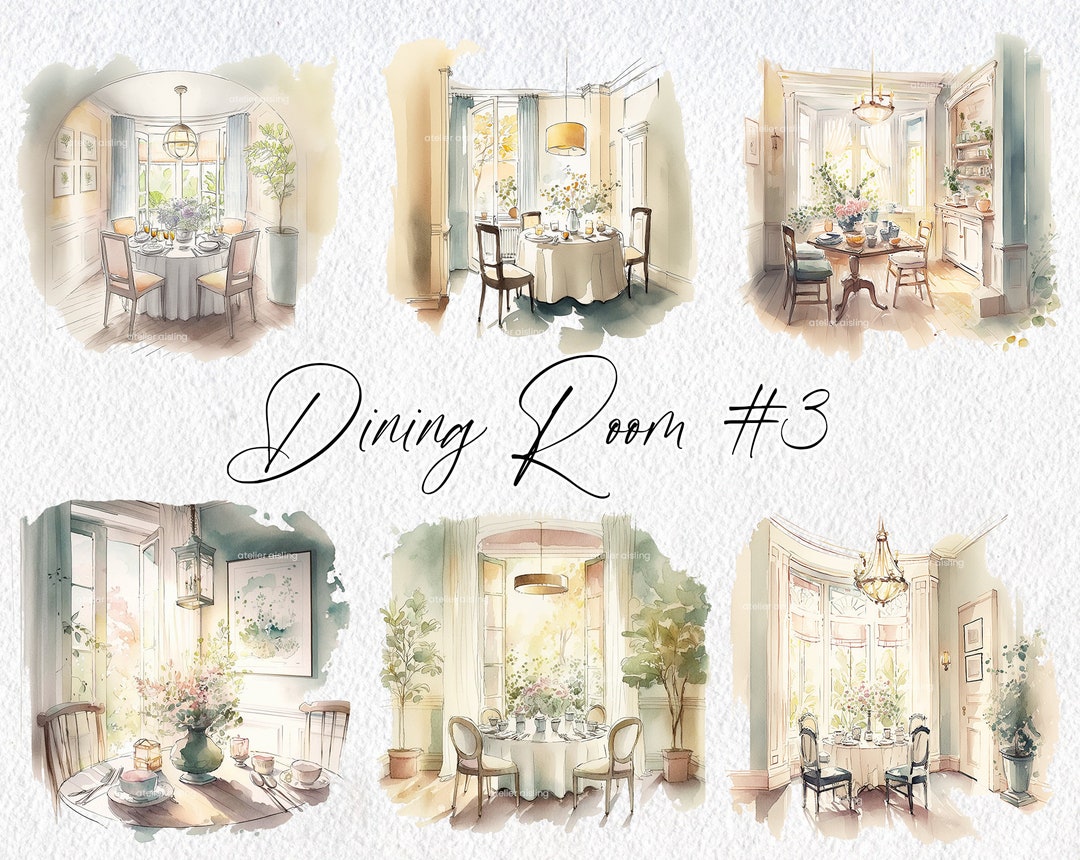 Cute Watercolor Dining Room Scenes Volume 3 Commercial Use Etsy