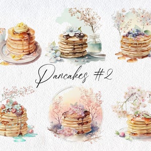 Cute Watercolor Pancakes Scenes, Volume 2, Commercial Use Clipart, Food Clipart, Scrapbooking, Breakfast, Fruit, Syrup, Coffee, Spring