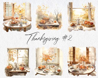 Cute Watercolor Thanksgiving, Volume 2, Commercial Use Clipart, Fall Clipart, Autumn, Leaves, Trees, Pumpkin, Feast, Gather, Harvest