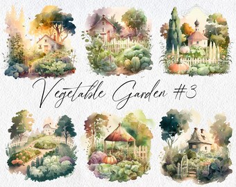 Cute Watercolor Vegetable Garden Scenes, Volume 3, Commercial Use Clipart, Gardening Clipart, Scrapbooking, Veggie, Plants, Backyard, Fruit