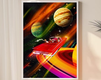Retro Futurism Art Print: Space Travel, Surreal Collage