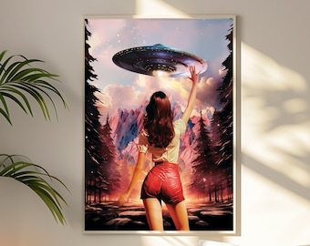 Surrealer Alien Kunstdruck: Collage Retro Sci-Fi kosmisch