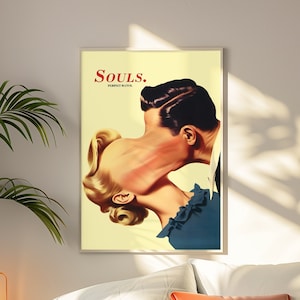 Poster "Soul Match" - Arte surreale vintage - Stampa di coppia retrò - Collage da parete sognante - Poster d'amore psichedelico - Decorazione emozionale