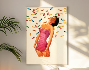 Pill of Bliss Art Print: Vintage Collage, Surreal Retro Wall Decor