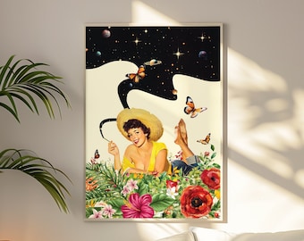Cosmic Retro Art Print: Psychedelic Space Collage