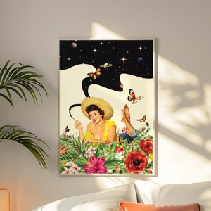 Cosmic Retro Vibes (Psychedelische Kunst, Trippy Wandkunst, Space Art, Surreale Kunst, Collage Wandkunst, Retro Kunst, Kosmische Kunst)