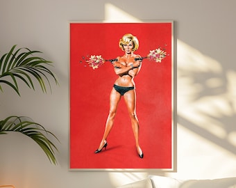 Bullets Wings Art Print: Surreal Pinup, Retro Floral