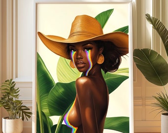 Tropical Woman Art Print: Rainbow Tears, Boho Collage Wall Decor