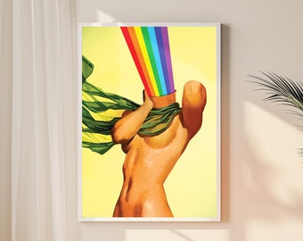 Regenboogcollagekunst: trippy surrealistische vintage poster