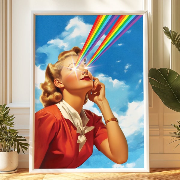 Rainbow Eye — Vintage Surrealist Art, Etsy listing image