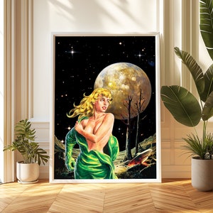 Surreal UFO Crash Landscape Print: Retro Space Art