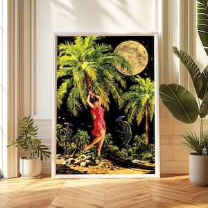 Vintage UFO Abduction Art Print: Retro Cosmic Surreal Collage
