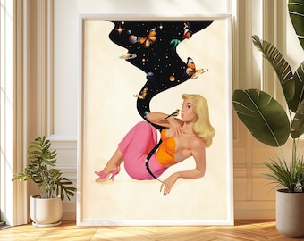Cosmic Pin-Up Art Print | Retro Space Collage