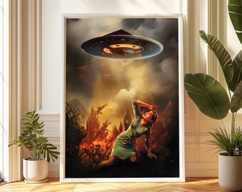 UFO Surreal Art Print: Vintage Retro Fantasy Wall Decor
