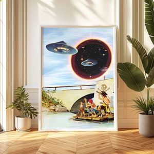 UFO Ahoy! Vintage Alien Landscape Art Print