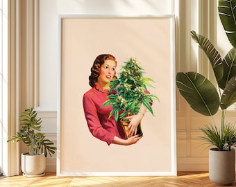 Trippy Pinup Girl Marijuana Art Poster