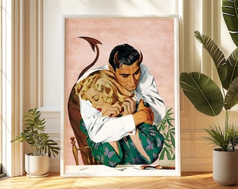 Devilish Affair-kunstafdruk: retro-gotische duivelsliefdeposter