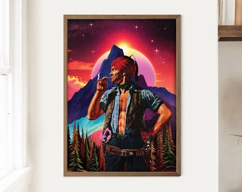 Cosmic Cowboy Art Print: Vintage Western Space Decor