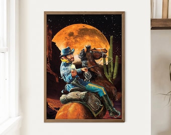 Cosmic Cowboy Art Print: Retro Western Space Art