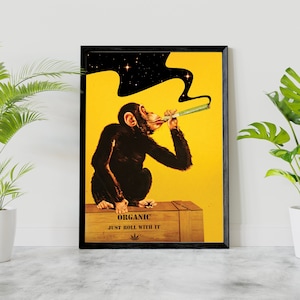 Psychedelic Monkey Collage Print – Retro Cannabis Wall Art
