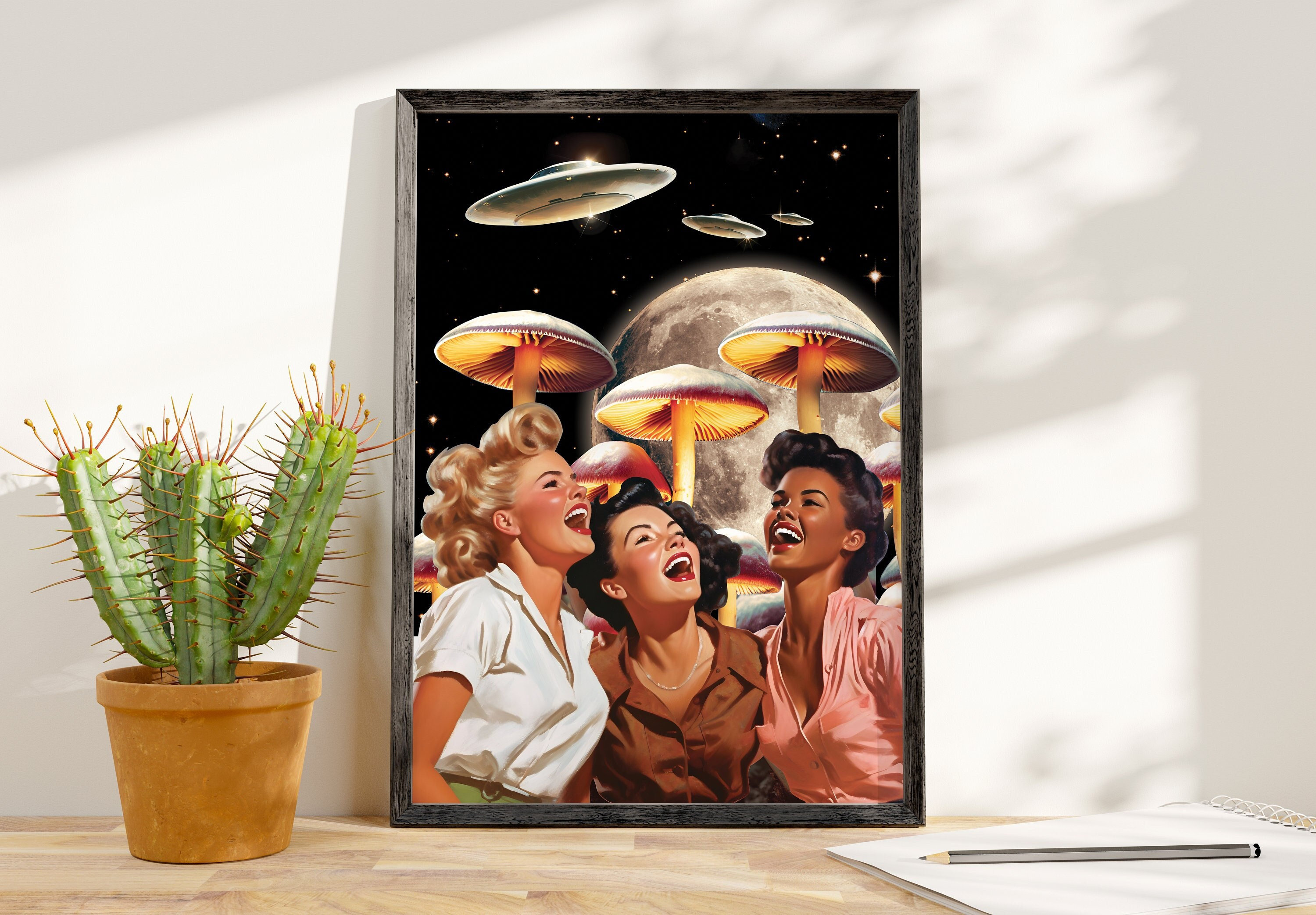 Trippy UFO Adventure Friends Art Print, UFO Art, Vintage Collage Art ...