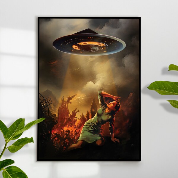 Lost in Otherworld ( Surreal Art, UFO Art,  Surreal Art Print, Wall Art, Retro Wall Art, Retro Poster, Alien Art, Surreal Fantasy Print )