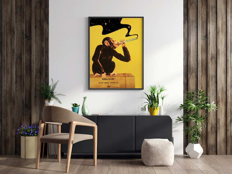 Psychedelic Monkey Collage Print – Retro Cannabis Wall Art image 2