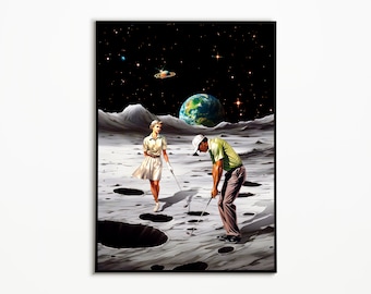 Moon Golf Art Print: Vintage Sci-Fi Collage