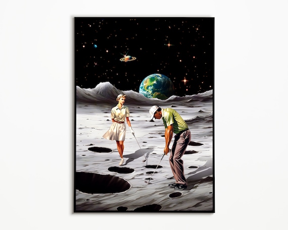 Moon Golf Art Print: Vintage Sci-Fi Collage