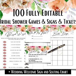 Bridal Shower Games, Floral Printable Bridal Shower Games, Minimalist Wedding Shower Games, Editable Bridal Party Games, Bridal Bingo