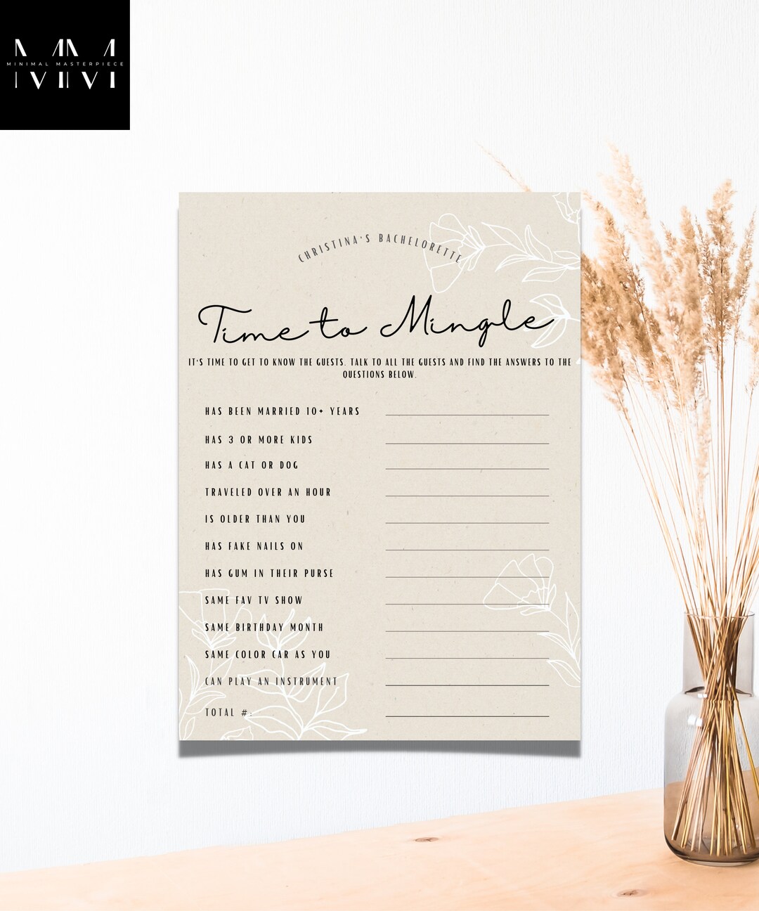 Time to Mingle Bridal Shower Game Minimalist Bridal Shower Game Bridal