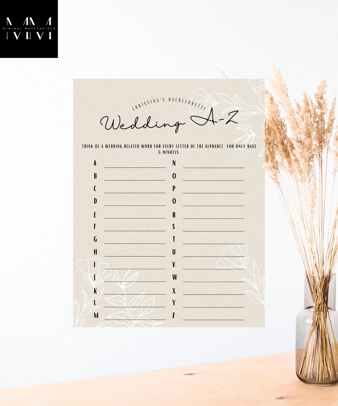 Wedding AZ Bridal Shower Game Bridal Shower Game Template Bridal Game