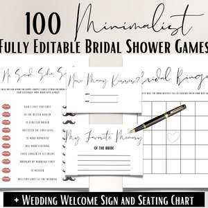 Minimalistische Brautparty Spielvorlage | Anpassbare Brautspiele | Hochzeit Sitzplan Spiegel | Brautspiel zum Ausdrucken | Sofort Download