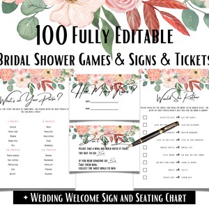 Bridal Shower Games, Floral Printable Bridal Shower Games, Minimalist Wedding Shower Games, Editable Bridal Party Games, Bridal Bingo