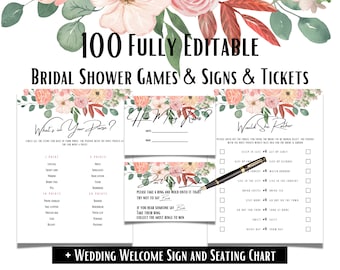 Bridal Shower Games, Floral Printable Bridal Shower Games, Minimalist Wedding Shower Games, Editable Bridal Party Games, Bridal Bingo