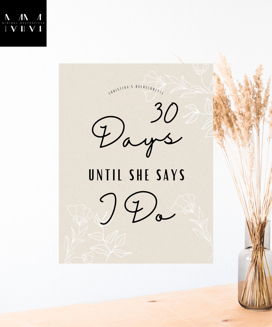 Days Until She Says I Do Bridal Shower Sign Minimalist Bridal Shower