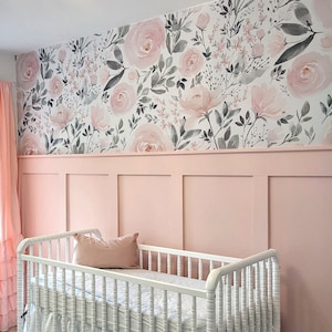 Removable WALLPAPER FABRIC Peel & Stick Olivia Rose S Watercolor Original Wall Mural Nursery Décor Girl Pink Flowers Roses Non Toxic 0114 S