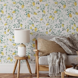 Peel and Stick CANVAS, Removable WALLPAPER, Lemon Tree, Botanical Wallpaper, Farmhouse Decor, Green Wallpaper, Nursery Wallpaper LEMONS 198S