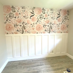 REMOVABLE WALLPAPER, PREPASTED Olivia Rose Watercolor Original Wall Mural Nursery Décor Girl, Pink Wallpaper, Floral, Roses, Pre-Pasted 114S