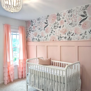 Peel & Stick CANVAS Opaque Removable WALLPAPER Olivia Rose Watercolor Original Wall Mural Nursery Decor Girl Pink Flowers Roses 0114-52