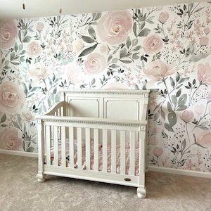 REMOVABLE WALLPAPER PREPASTED Olivia Rose Watercolor Original Wall Mural Nursery Décor Girl Pink Floral Wallpaper Pre-Pasted 0114-78