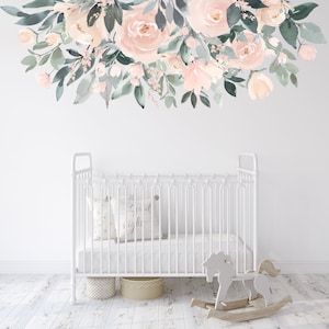Wall Decal BORDER Pink Watercolor Roses OLIVIA ROSE Pink Floral Peonies Nursery Décor Baby Girl Peony Flowers Wall Mural