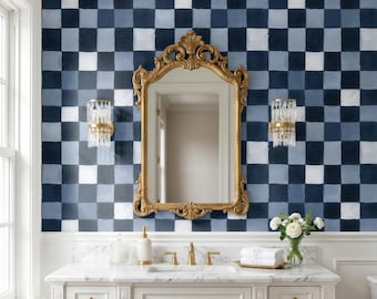 Bathroom Wallpaper, Blue Plaid Wallpaper, Modern Geometric Wallpaper, Peel and Stick Wallpaper 0571-26
